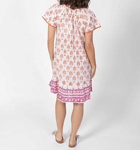 Bohemian Floral Print Mid-Calf <b>Dress</b> Cap Sleeve V-neck A-Line 100% Cotton Eco-Friendly <b>Loose</b> Fit Summer Casual Women's <b>Dress</b> - Product Image 2