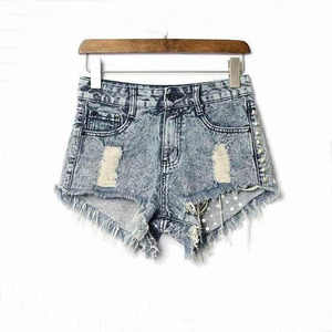 Venta al por mayor Nueva Moda Estilo Casual Desgastado Skinny Ripped Blue Jean Short Mujer Pantalones cortos de algodón de mezclilla - Product Image 4