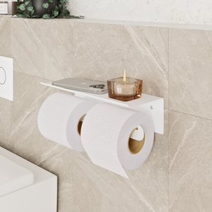 Porte-papier toilette double mural avec étagère pour téléphone, porte-rouleau de papier toilette en acier inoxydable, étiquette privée OEM - Product Image 5
