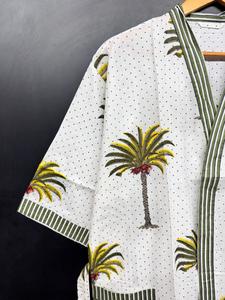 Palm Tree Print Floor-Length Eco-Friendly Washable V-neck Oversized Apron <b>Dress</b> Pure Cotton Indian Women's Night Wear Short - Product Image 3