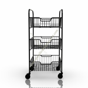 Carro de cesta de alambre de metal de 3 niveles con asa y rueda Bloqueable, organizador de estante de especias de vidrio para almacenamiento rodante para uso en cocina u oficina - Product Image 3