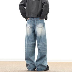 กางเกงยีนส์ขาตรงเอวสูงขากว้างสำหรับผู้ชายกางเกงวินเทจ Y2K หลายกระเป๋า - Product Image 2