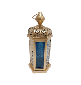 Artesanías de oro antiguo acabado de vidrio y linterna de hierro portavelas linterna uso para Navidad y decoración del hogar - Product Image 3