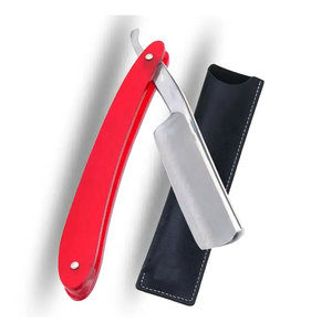 Rasoir de barbier en acier inoxydable massif à revêtement rouge et logo personnalisé avec lame exposée - Product Image 2