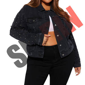 100% coton femmes léger noir délavé à l'acide Denim jeans Varsity veste bouton poches avant Logo personnalisé coupe-vent en gros - Product Image 4