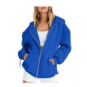 Sudadera con capucha corta con cremallera para mujer, sudaderas de felpa de algodón relajadas, sudaderas de felpa de algodón personalizadas con estampado, sudaderas con capucha para mujer - Product Image 4