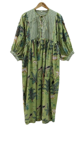 Vestido Midi Ecológico de Estampado Animal, Tejido Dulce, Manga Larga, Estampado en Bloques, Cuello Redondo con Cierre de Cordón - Product Image 4