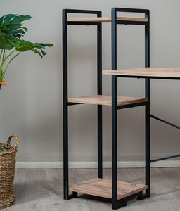 Escritorio de Computadora Moderno para Oficina en Casa, Mesa de Estudio, Estación de Trabajo, Escritorio con Marco Metálico y Superficie de Madera, Ahorro de Espacio, Escritorio de Estudio con Almacenamiento - Product Image 5