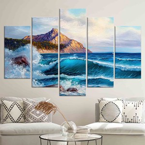 Tableau imprimé sur toile avec vue sur la montagne et la côte, décoration moderne, lot de 5 toiles assorties - Product Image 1