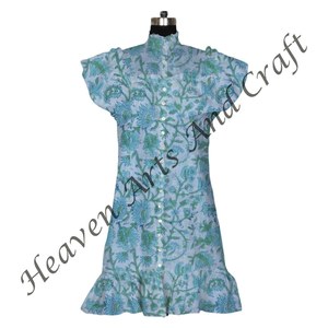 Robe d'été décontractée pour femmes en coton imprimé à la main Design floral respirant Vêtements ethniques Top tunique - Product Image 3