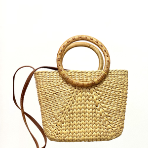 Top vente femmes jonc de mer tissé à la main plage Style sac à main 100% poignées en bois naturel brodé fleurs perles chaînes Vietnam - Product Image 1