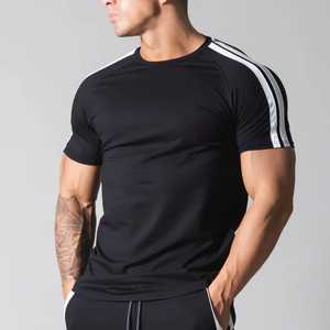 T-shirt de sport pour homme, coupe ajustée, manches courtes, col rond, respirant, en coton et élasthanne, haut d'entraînement - Product Image 5