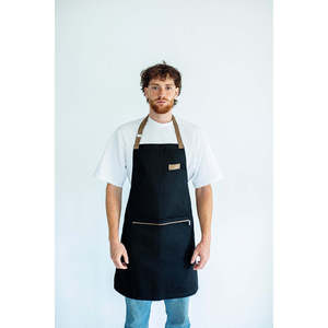 Tablier de cuisine 2.0 en coton ciré noir, style bavoir sans manches, brodé, de bonne qualité, pour la maison, le jardin, la préparation culinaire et le nettoyage - Product Image 1