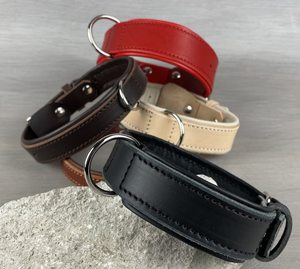 Padded Brown Leather Dog Collar with Central <b>Leash</b> Attachment Hound Dog Collar for Greyhound and Whippet - Product Image 1