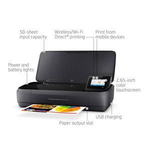 适用于<span class=keywords><strong>HP</strong></span> <span class=keywords><strong>OfficeJet</strong></span> 250/200多功能一体便携式打印机，带无线和移动打印功能，适用于Alexa (CZ992A) 黑色便携式打印机 - Product Image 2
