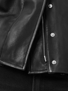 Veste universitaire en peau de mouton véritable pour femmes, col montant, noire, surdimensionnée, épaules tombantes, vêtements d'extérieur d'hiver, cadeau, doublure en coton brut - Product Image 4