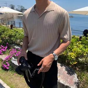 เสื้อโปโลคอปกเข้ารูปแขนสั้นลำลองสำหรับผู้ชายเสื้อเชิ๊ตโปโลสีพื้นเข้ารูปสไตล์เกาหลีฤดูร้อน - Product Image 5