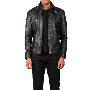 Chaqueta de Cuero de Invierno para Hombre, Hecha a Medida, de Manga Larga, con Ribete de Piel, Cuello Alto, Tela de Lona, Color Sólido, Piel de Oveja Teñida, por Encargo - Product Image 3