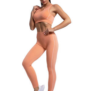 Conjunto de Yoga para Mujer, Diseño Moderno, Hecho a Medida, Patrón Sólido, Cintura Elástica, Logotipo Frontal, 2 Piezas, Ligero, Transpirable, Ropa Casual - Product Image 1