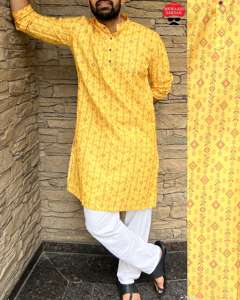 Pyjama Kurta en coton multicolore de style Manyavar pour hommes, vêtements de mariage indiens et pakistanais au prix de gros - Product Image 3