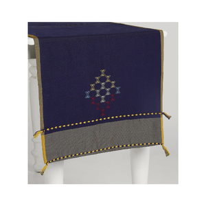 Rustic 90 Inch GOTS Certified 100% Cotton Embroidered Blue Traditional <b>Table</b> <b>Runner</b> Earth-Friendly Washable For Nature Lovers - Product Image 5