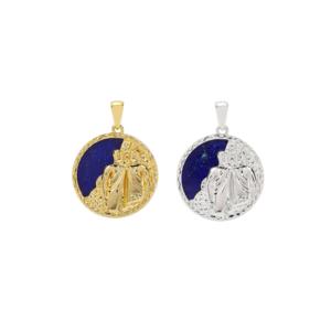 Pendentif artisanal en argent sterling et lapis-lazuli, 16,60 carats, bijou religieux porte-bonheur - Product Image 1
