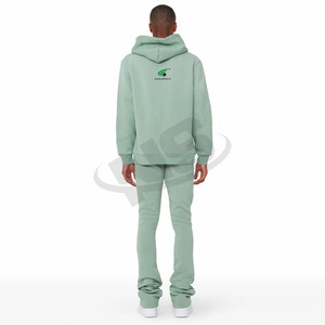 Survêtement évasé léger et personnalisé délavé à l'acide pour hommes ensemble de survêtement à capuche deux pièces avec logo sérigraphie vente en gros - Product Image 2