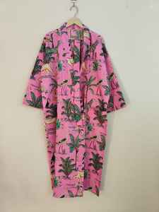 Bata Kimono de Algodón 100% con Estampado de Jungla, Cuello en V, Manga Corta, Larga, para Mujer, Suave, Informal, Regalo de Moda - Product Image 5