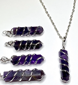 Gran oferta de la mejor calidad, colgante de amatista envuelto en alambre Natural, piedra de cristal de punto de amatista de Alif Crystal y ágata en La India - Product Image 6