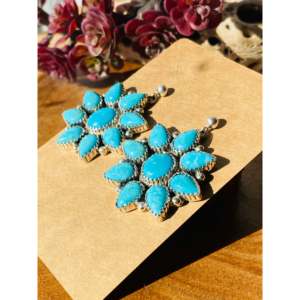 Pendientes Colgantes de Plata de Ley y Turquesa Frank Kingman con Diseño Floral en Forma de Gota - Product Image 3
