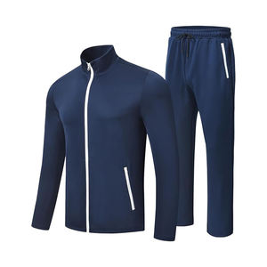 Ensemble de survêtements d'hiver en polaire solide pour hommes, survêtement de sport décontracté à manches longues et fermeture éclair complète, tenues 2 pièces - Product Image 1