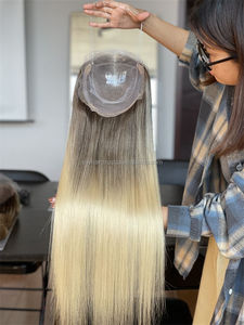 2024 SHY Mini peluca Topper nuevo diseño 8*8 cabello humano Remy rubio ceniza crudo europeo para encaje completo cuerpo onda pérdida de cabello libre - Product Image 5