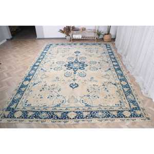 Tapis turc vintage 8,8x12,4 pieds, tapis surdimensionné, tapis en laine bleue - Product Image 1