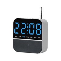 Tragbares FM-Radio mit Wecker und LED-Zeit- und Datumsanzeige, Doppelalarm, automatischer Sendersuche und 15 Senderspeicherplätzen