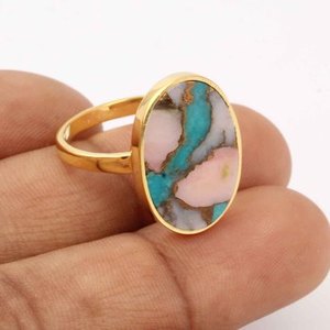 Haute qualité 925 solide en argent Sterling femmes bijoux fins bague Mohave rose opale cuivre Turquoise 12x16mm ovale lunette or - Product Image 3