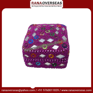 Colorful Iron Vermillion <b>Box</b> With Sequins and <b>Mirror</b> Work in Square Shape for Wedding Home - Product Image 4