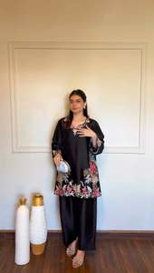 Designer Intricate Thread Work Rayon Satin <b>Top</b> With Rayon Satin Plazzo Set - Product Image 1