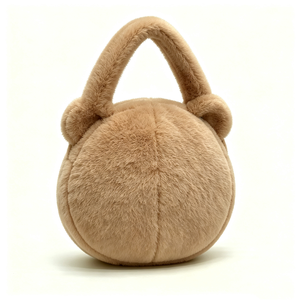 Mochila de Felpa Suave Personalizada, Color Marrón Claro Cálido, Adorable Diseño de Cara de Oso Redonda, Relleno de Algodón PP, Unisex, Navidad - Product Image 3