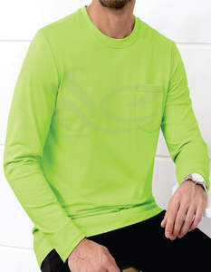 Camiseta ajustada de cuello redondo de algodón 100% para hombre, comodidad antiarrugas, opción de logotipo personalizado, ropa de calle transpirable, sólida, larga y delgada - Product Image 3