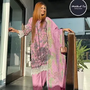 FULPARI女士巴基斯坦库尔塔新款时尚自绣棉印花套装雪佛龙奢华草坪系列