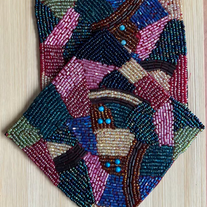 Posavasos con cuentas hechos a mano-Posavasos bohemios con respaldo de poliéster (4x4 pulgadas) - Product Image 1