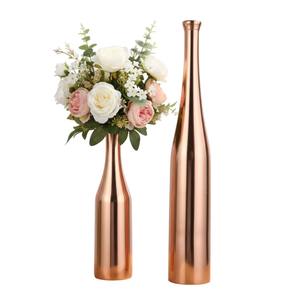 Juego de 2 Jarrones de Flores de Metal Color Oro Rosa Hechos a Mano, Jarrones de Flores con Forma de Botella de Champán de Aluminio para Decoración del Hogar y la Sala de Estar - Product Image 1