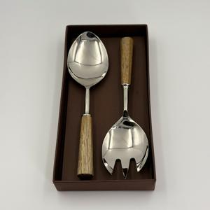 ชุดช้อนส้อมสลัดสแตนเลส ดีไซน์แฮนด์เมด ด้ามจับสีเงินขัดเงา ช้อนและส้อมเสิร์ฟสลัดดีไซน์เนอร์ งานแต่งงาน ผลิตจากเหล็กขัดเงา - Product Image 4