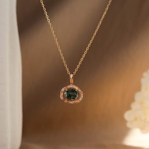 Collar de Ágata Musgosa, Plata de Ley 925, Chapado en Oro de 14K, Joyería Vintage, Regalo de Aniversario, para Niños y Mujeres - Product Image 1