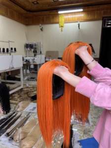 Perruques Lace Wigs 100% cheveux humains vierges, perruques Lace Front Wigs lisses colorées Orange, perruques de cheveux péruviens bruts, vente en gros - Product Image 4