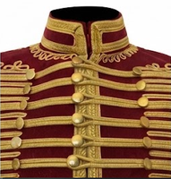 Veste Hussar Vintage pour Homme en Laine Bordeaux, Tunique Uniforme avec Broderie Dorée, Col Montant, Style Vêtement d'extérieur