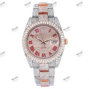 Elegant Best Quality VVS Moissanite Diamond Quartz <b>Watch</b> 38mm Stainless Steel Rose Gold <b>Case</b> With Unique Red Roman Numeral Dial - Product Image 3