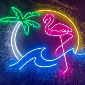Flamingo Palm Tree Neon Sign crea un paradiso tropicale con vibranti vibrazioni esotiche llluminatio perfette per l'arredamento ispirato alla spiaggia