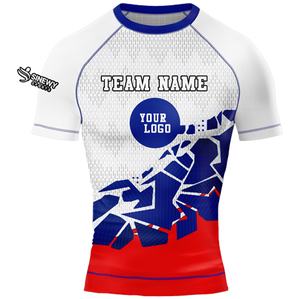 Custom Best Quality <b>Heat</b>-Transfer Printed Rash Guard Long Short Sleeve Compression Shirt Surf MMA Martial Arts Wear Front Logo - Product Image 6