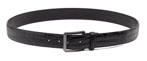 Cinturón de Cuero Vacuno con Estampado de Cocodrilo Negro, Hebilla Rectangular de Acero, Estilo Formal, Acabado Duradero - Product Image 6